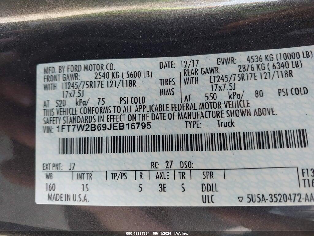 1FT7W2B69JEB16795 2018 FORD F-250 photo no. 9
