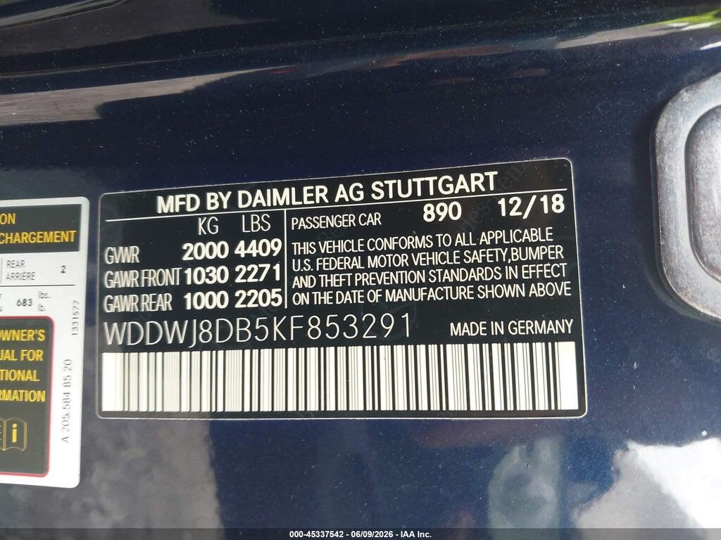 WDDWJ8DB5KF853291 2019 MERCEDES-BENZ C 300 photo no. 9