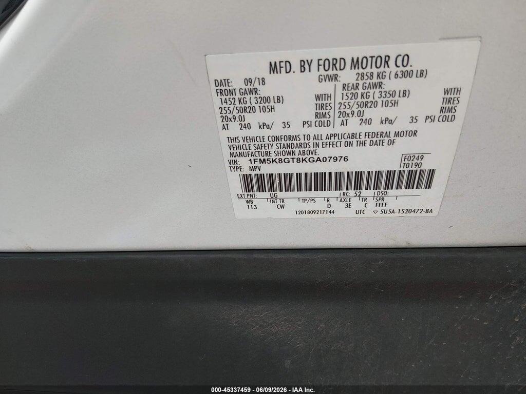 1FM5K8GT8KGA07976 2019 FORD EXPLORER photo no. 9