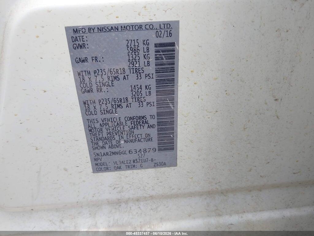 5N1AR2MN6GC634879 2016 NISSAN PATHFINDER photo no. 9