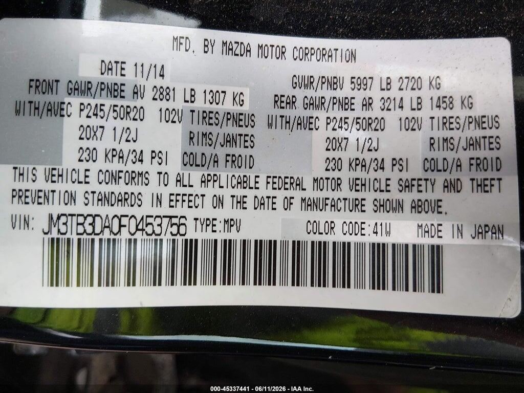 JM3TB3DA0F0453756 2015 MAZDA CX-9 photo no. 9