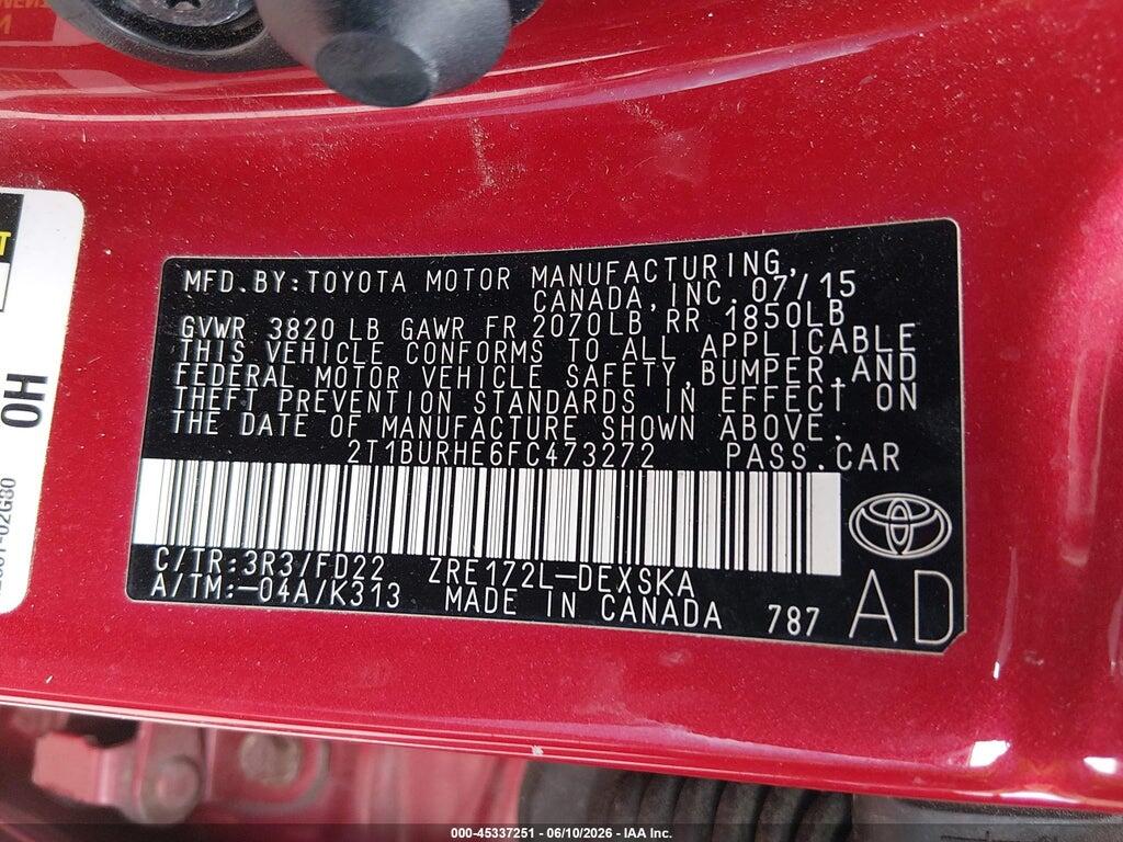 2T1BURHE6FC473272 2015 TOYOTA COROLLA photo no. 9