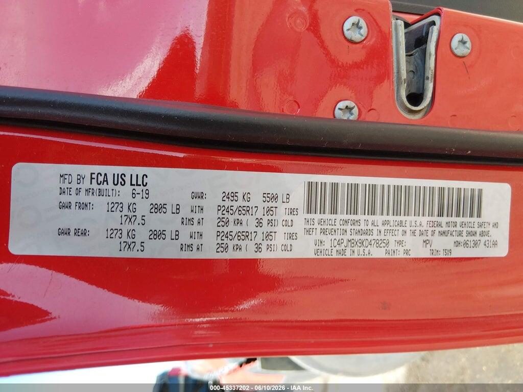 1C4PJMBX9KD478250 2019 JEEP CHEROKEE photo no. 9