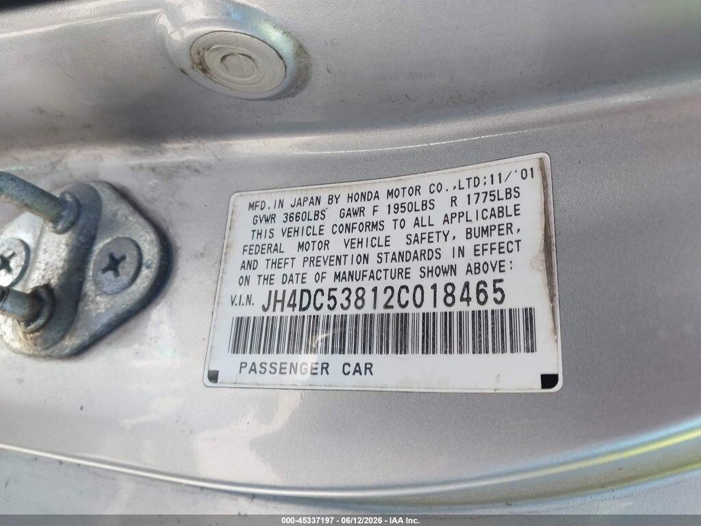 JH4DC53812C018465 2002 ACURA RSX photo no. 9