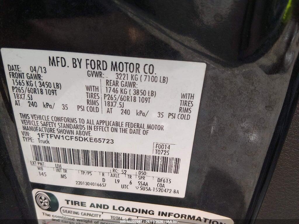 1FTFW1CF5DKE65723 2013 FORD F-150 photo no. 9