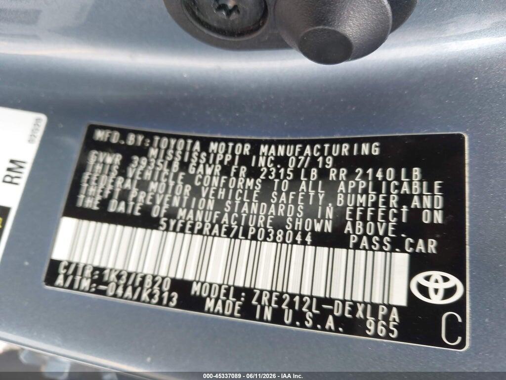 5YFEPRAE7LP038044 2020 TOYOTA COROLLA photo no. 9
