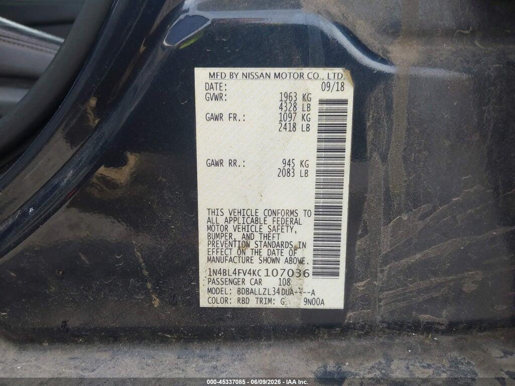 1N4BL4FV4KC107036 2019 NISSAN ALTIMA photo no. 9