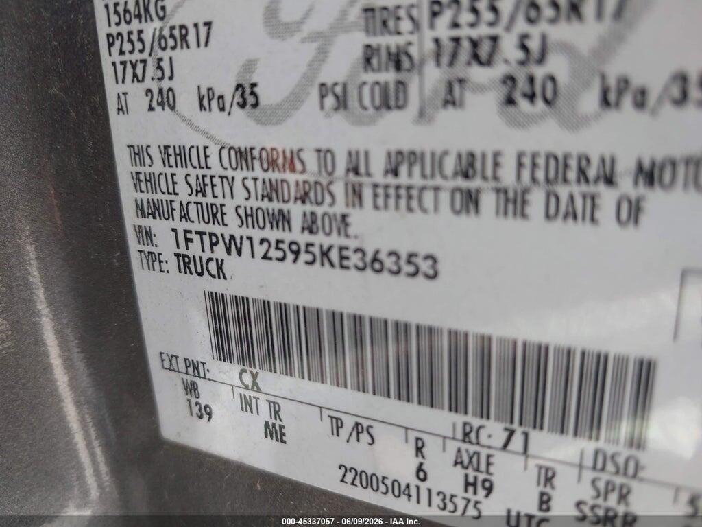 1FTPW12595KE36353 2005 FORD F-150 photo no. 9