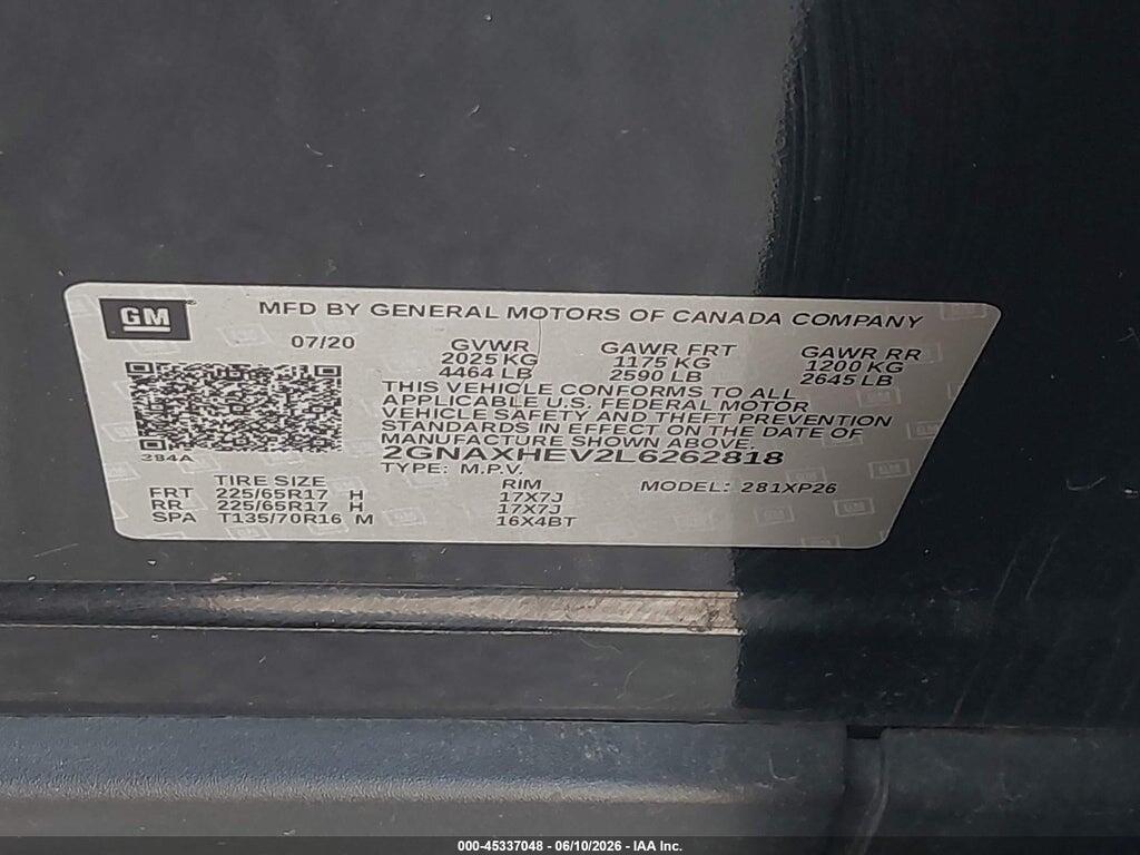 2GNAXHEV2L6262818 2020 CHEVROLET EQUINOX photo no. 9