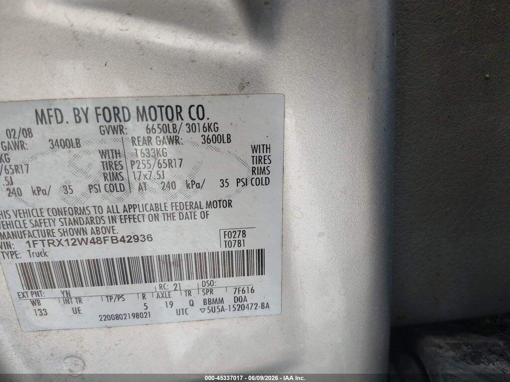 1FTRX12W48FB42936 2008 FORD F-150 photo no. 9