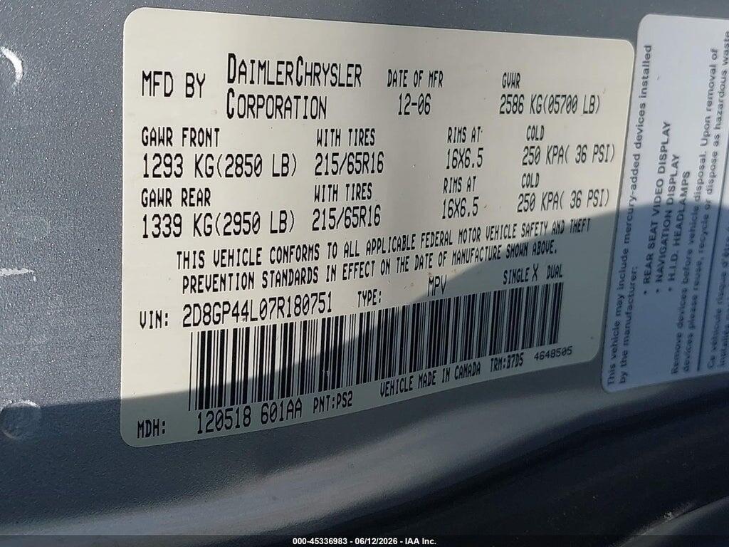 2D8GP44L07R180751 2007 DODGE GRAND CARAVAN photo no. 9