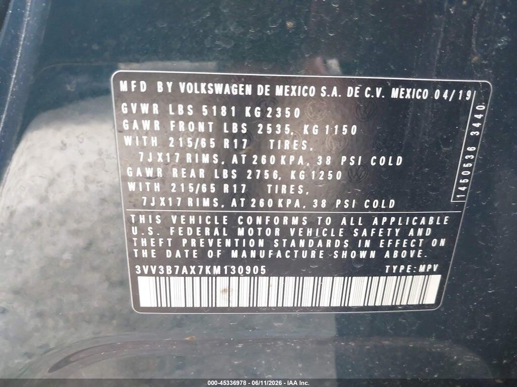 3VV3B7AX7KM130905 2019 VOLKSWAGEN TIGUAN photo no. 9