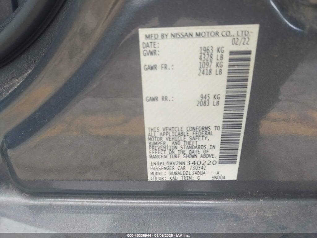 1N4BL4BV2NN340220 2022 NISSAN ALTIMA photo no. 9