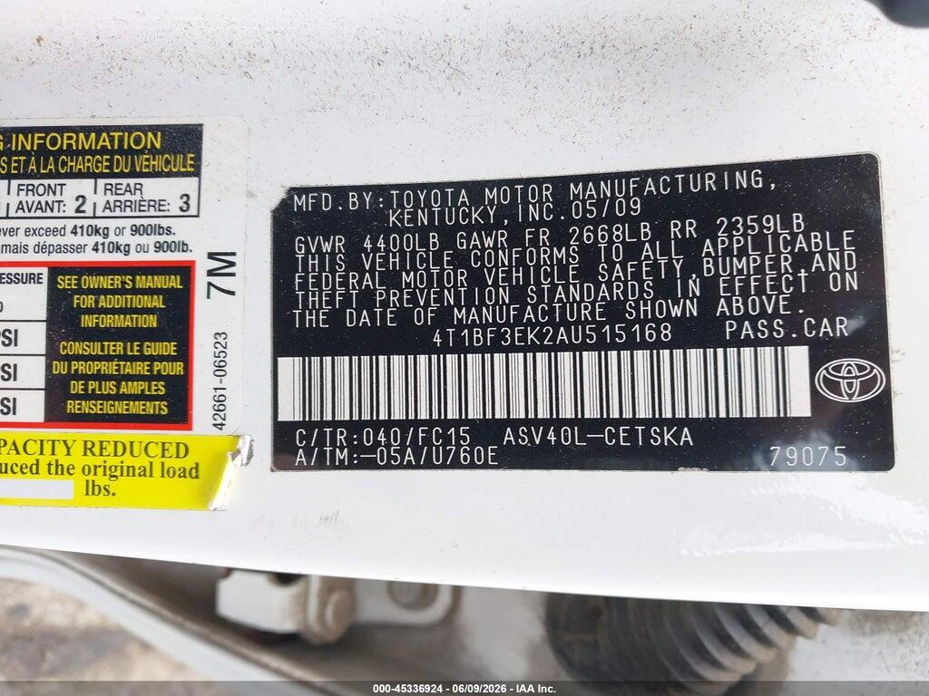 4T1BF3EK2AU515168 2010 TOYOTA CAMRY photo no. 9