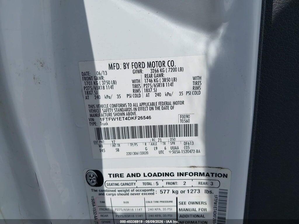 1FTFW1ET4DKF26546 2013 FORD F-150 photo no. 9