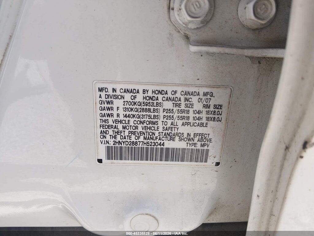 2HNYD28877H523044 2007 ACURA MDX photo no. 9
