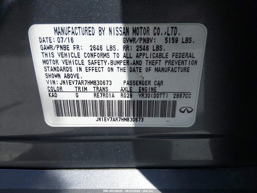 JN1EV7AR7HM830673 2017 INFINITI Q50 photo no. 9
