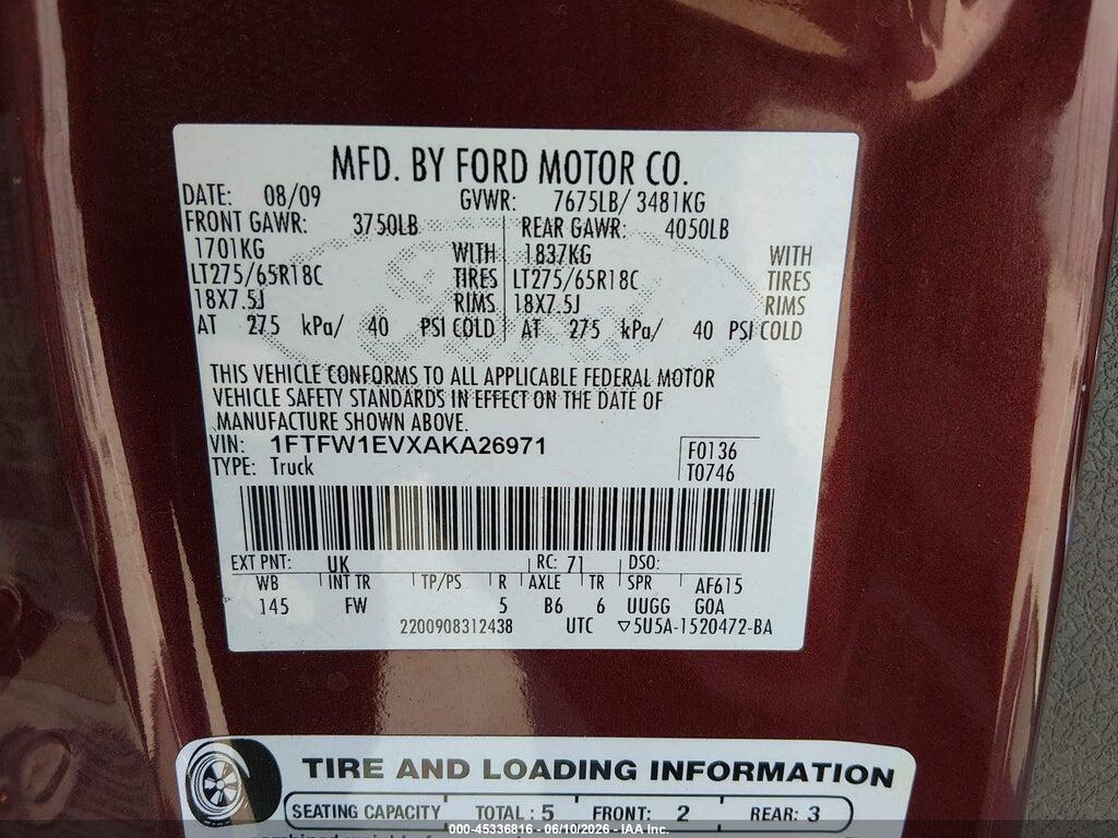 1FTFW1EVXAKA26971 2010 FORD F-150 photo no. 9