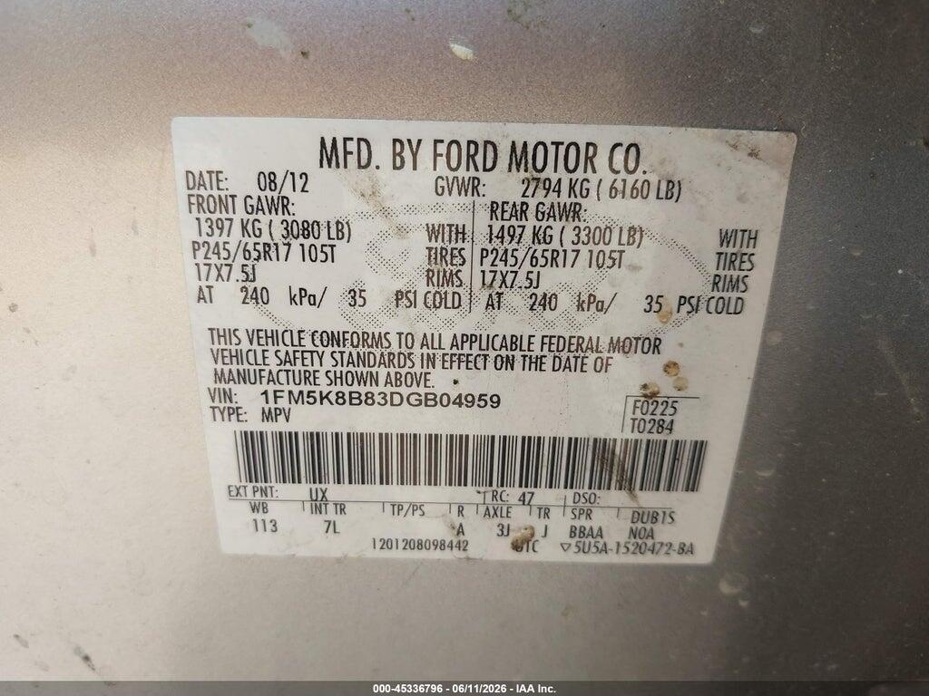 1FM5K8B83DGB04959 2013 FORD EXPLORER photo no. 9