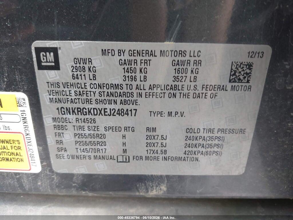 1GNKRGKDXEJ248417 2014 CHEVROLET TRAVERSE photo no. 9