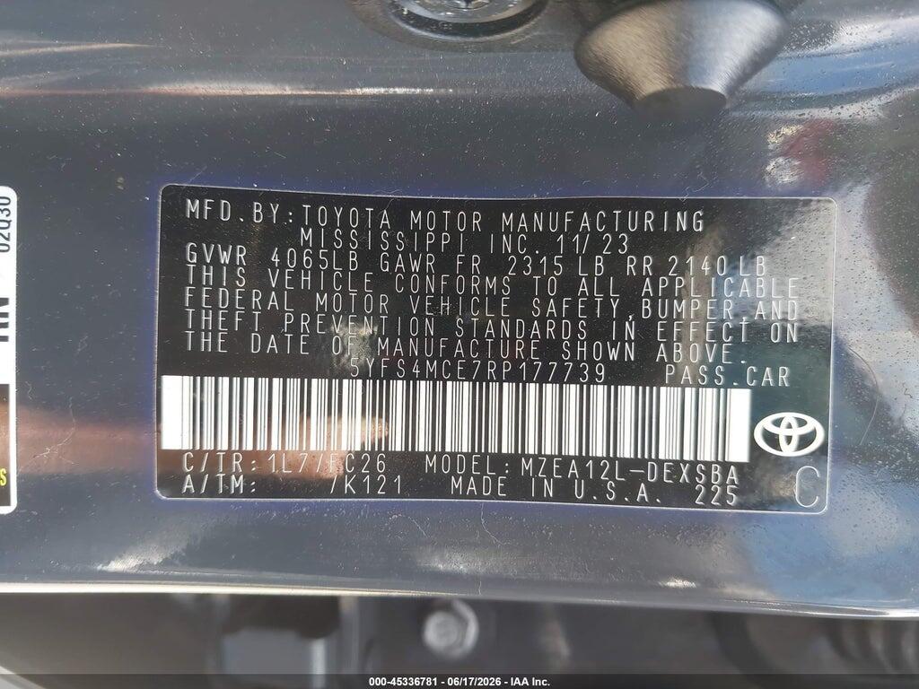 5YFS4MCE7RP177739 2024 TOYOTA COROLLA photo no. 9