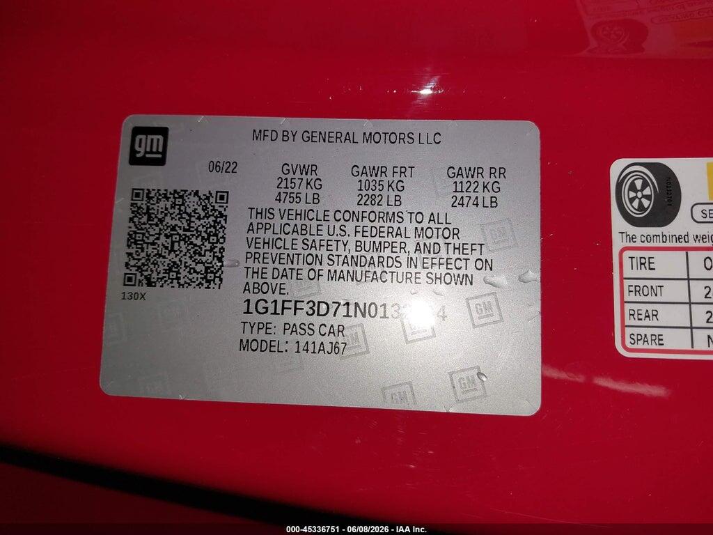 1G1FF3D71N0132704 2022 CHEVROLET CAMARO photo no. 9