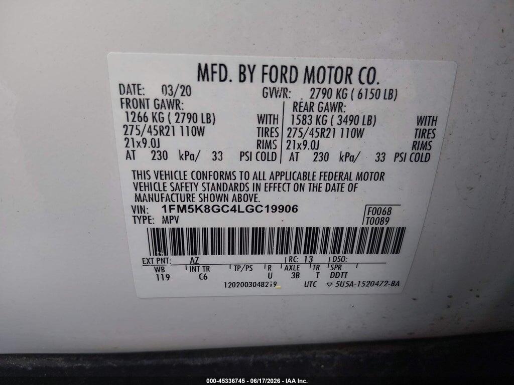 1FM5K8GC4LGC19906 2020 FORD EXPLORER photo no. 9