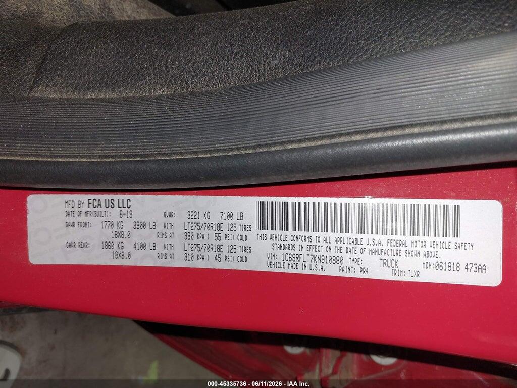 1C6SRFLT7KN910880 2019 RAM 1500 photo no. 9