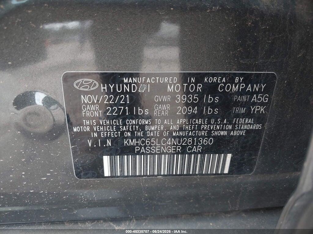 KMHC65LC4NU281360 2022 HYUNDAI IONIQ HYBRID photo no. 9