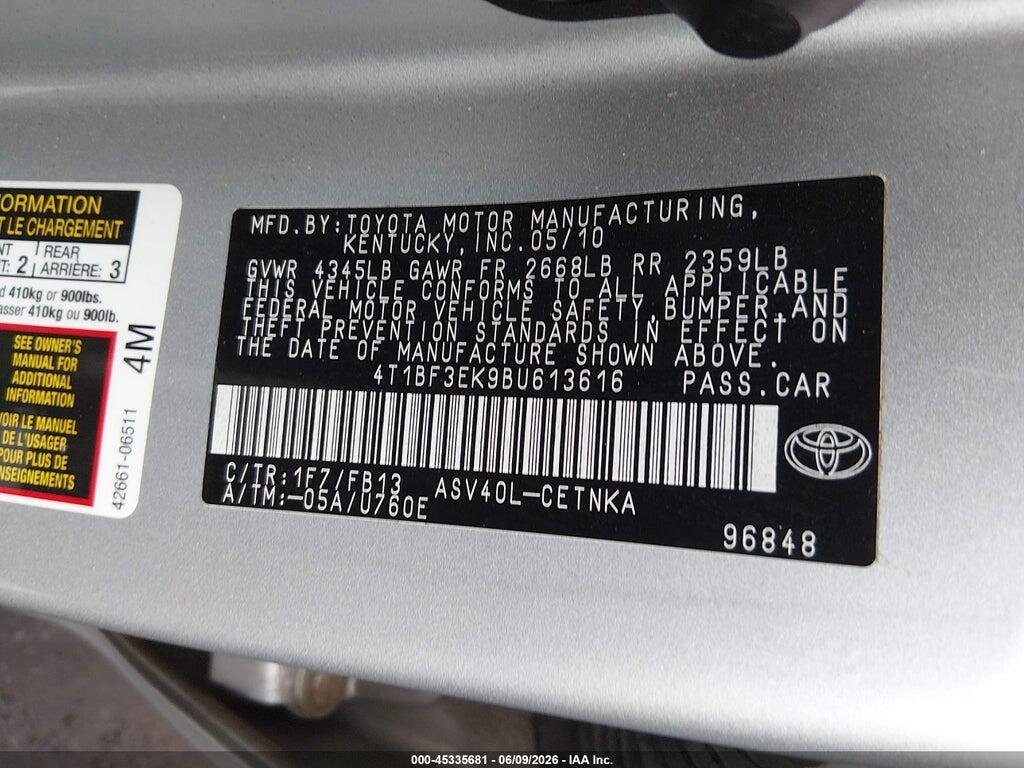 4T1BF3EK9BU613616 2011 TOYOTA CAMRY photo no. 9