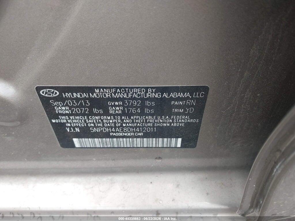 5NPDH4AE8DH412011 2013 HYUNDAI ELANTRA photo no. 9