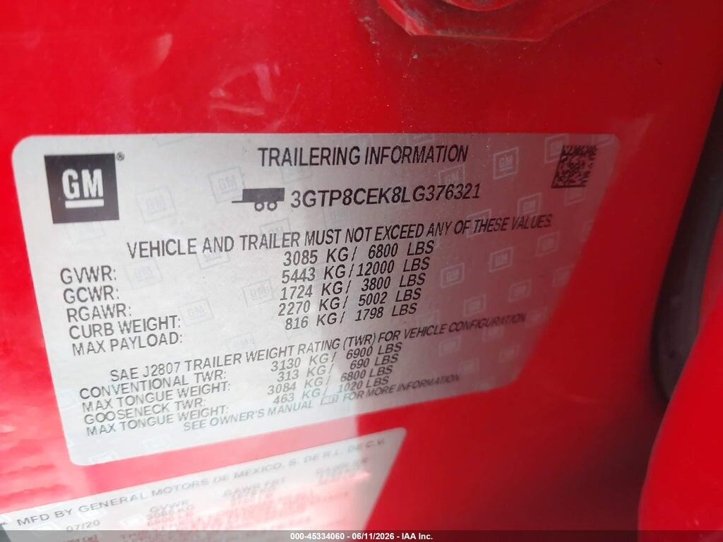 3GTP8CEK8LG376321 2020 GMC SIERRA 1500 photo no. 9