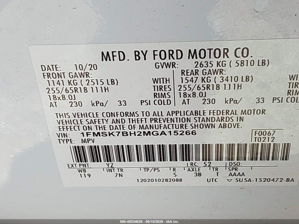 1FMSK7BH2MGA15266 2021 FORD EXPLORER photo no. 9