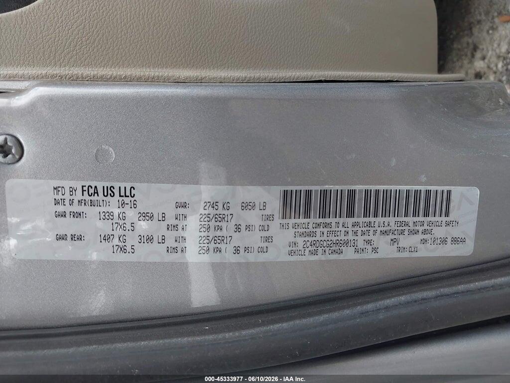 2C4RDGCG2HR600131 2017 DODGE GRAND CARAVAN photo no. 9