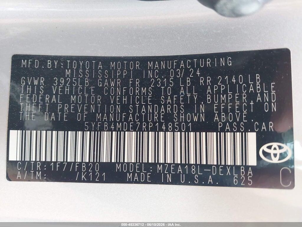 5YFB4MDE7RP148501 2024 TOYOTA COROLLA photo no. 9