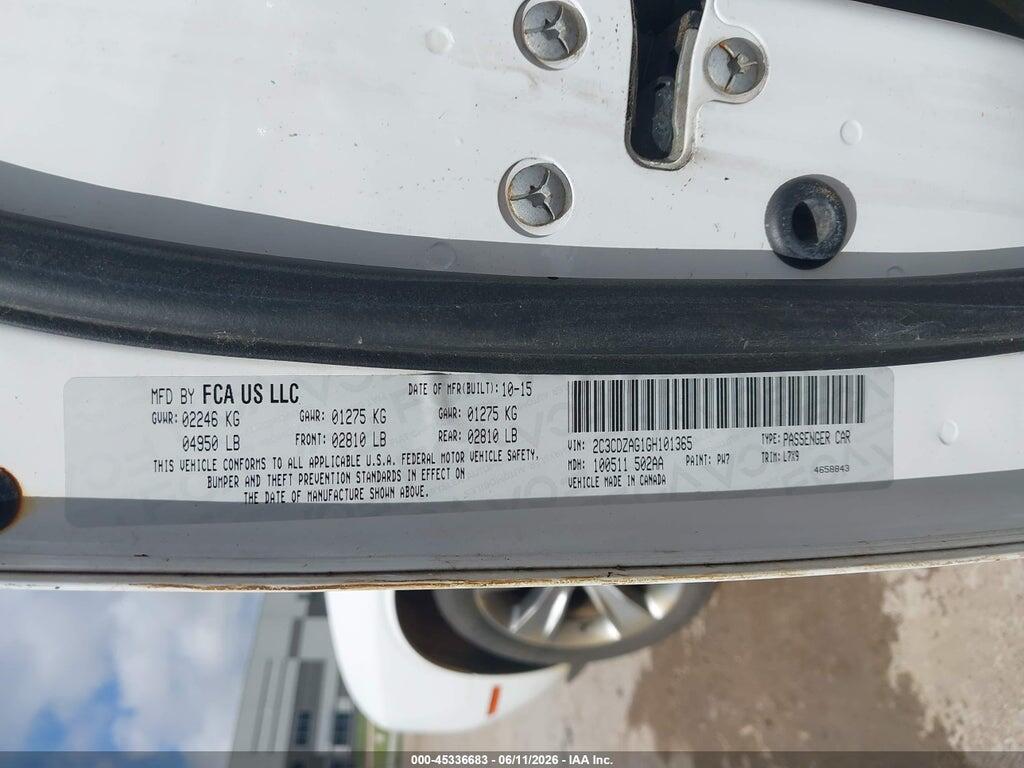 2C3CDZAG1GH101365 2016 DODGE CHALLENGER photo no. 9