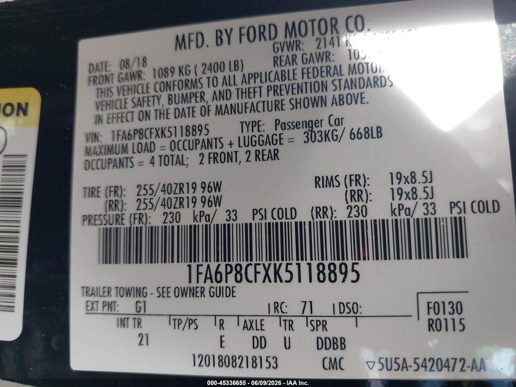 1FA6P8CFXK5118895 2019 FORD MUSTANG photo no. 9