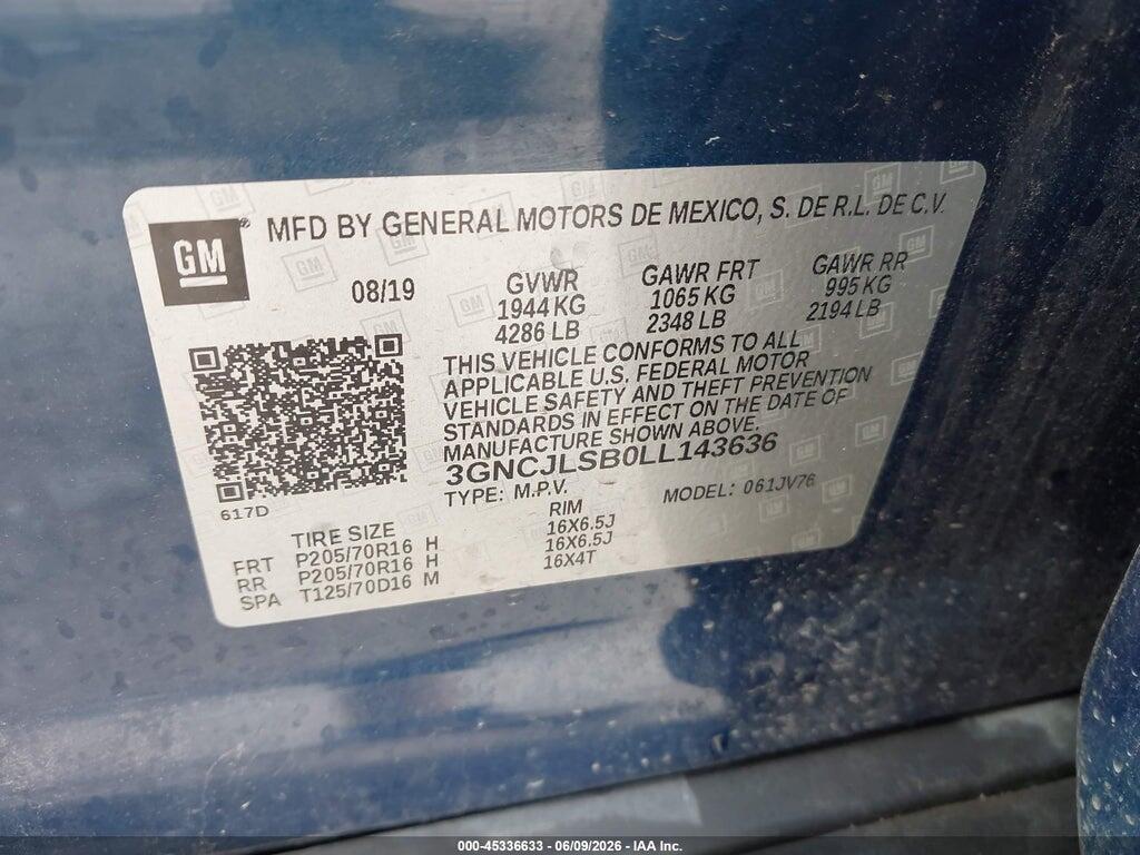 3GNCJLSB0LL143636 2020 CHEVROLET TRAX photo no. 9