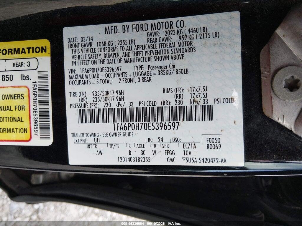 1FA6P0H70E5396597 2014 FORD FUSION photo no. 9