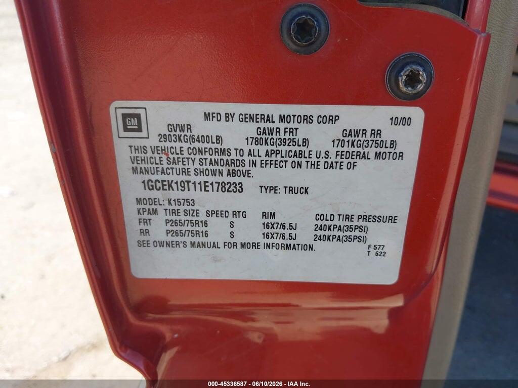 1GCEK19T11E178233 2001 CHEVROLET SILVERADO 1500 photo no. 9
