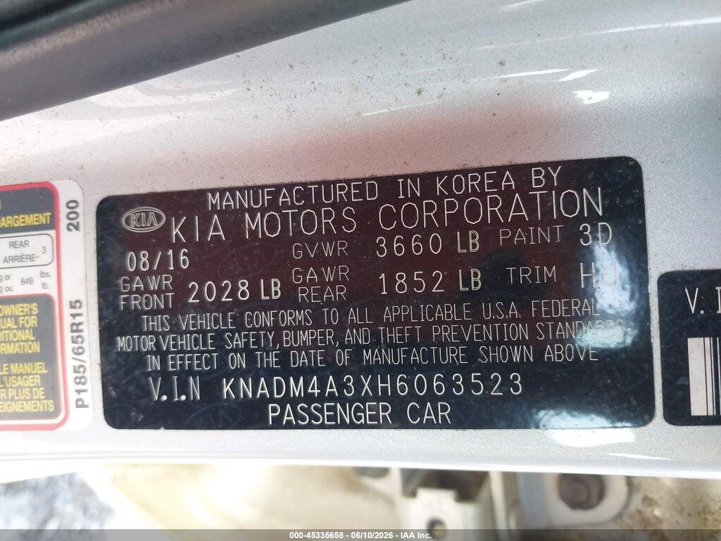 KNADM4A3XH6063523 2017 KIA RIO photo no. 9