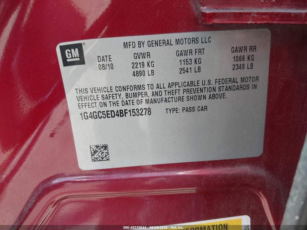 1G4GC5ED4BF153278 2011 BUICK LACROSSE photo no. 9