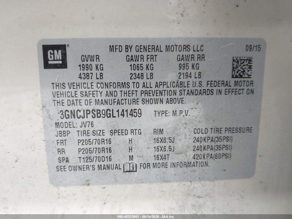3GNCJPSB9GL141459 2016 CHEVROLET TRAX photo no. 9