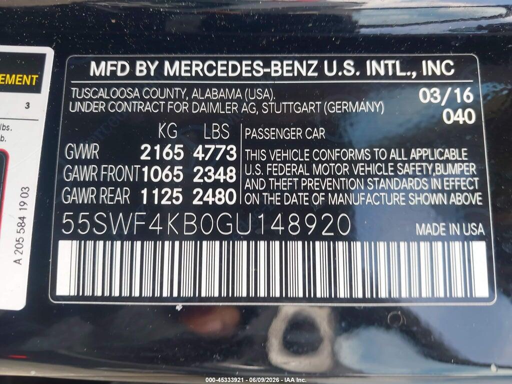55SWF4KB0GU148920 2016 MERCEDES-BENZ C 300 photo no. 9