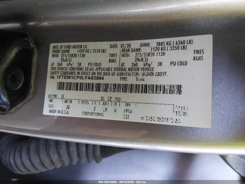 1FTEW1CP0LFA93994 2020 FORD F-150 photo no. 9