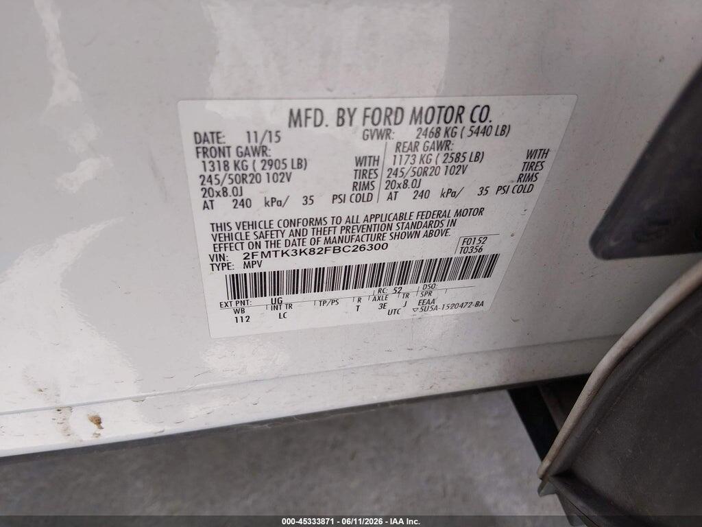 2FMTK3K82FBC26300 2015 FORD EDGE photo no. 9