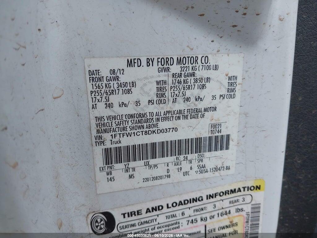 1FTFW1CT8DKD03770 2013 FORD F-150 photo no. 9