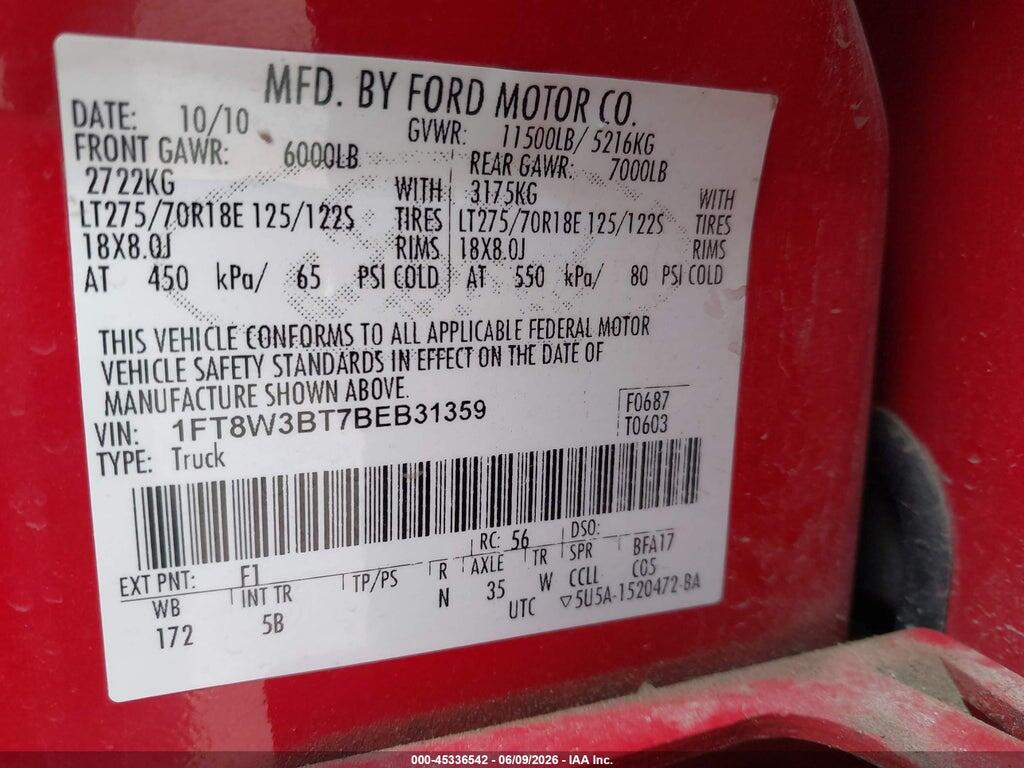 1FT8W3BT7BEB31359 2011 FORD SUPER DUTY F-350 SRW photo no. 9