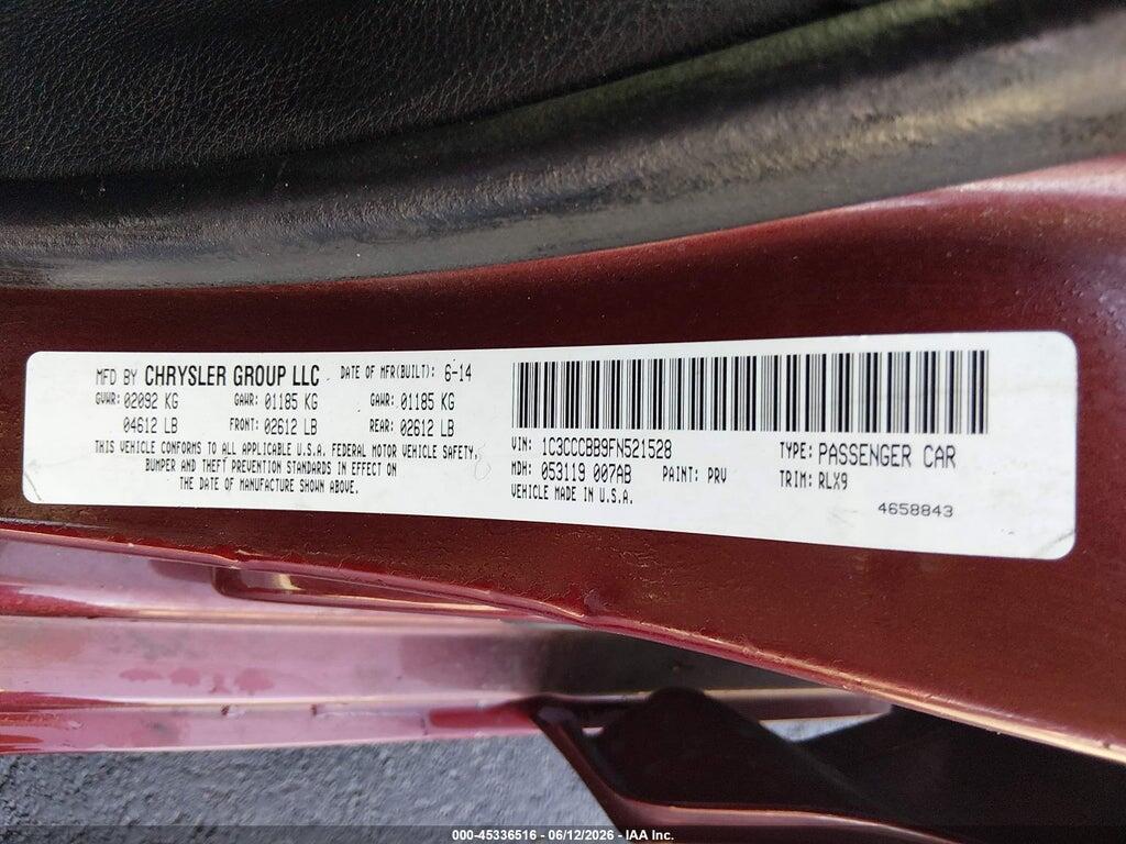 1C3CCCBB9FN521528 2015 CHRYSLER 200 photo no. 9