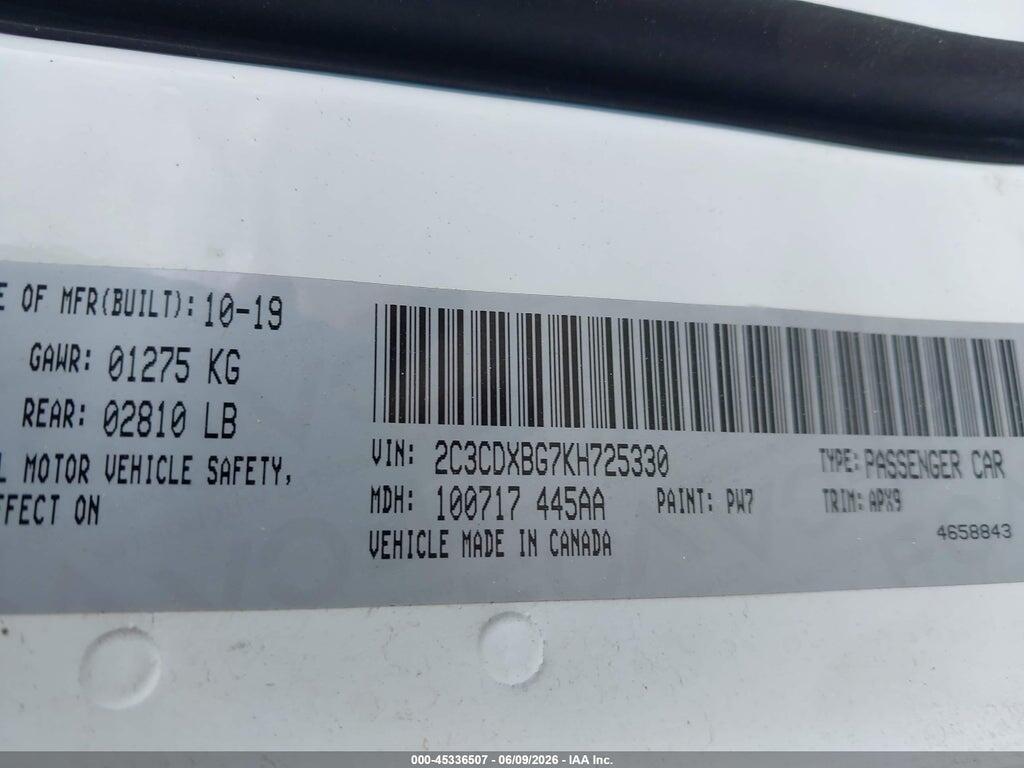 2C3CDXBG7KH725330 2019 DODGE CHARGER photo no. 9